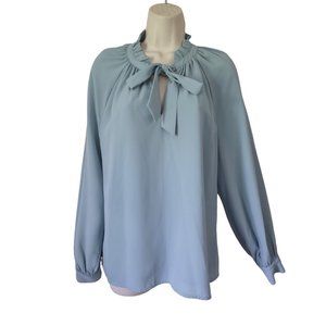 Vintage The Limited Mint Green Secretary Blouse Shirt Ruffle Collar Bow Tie M-L